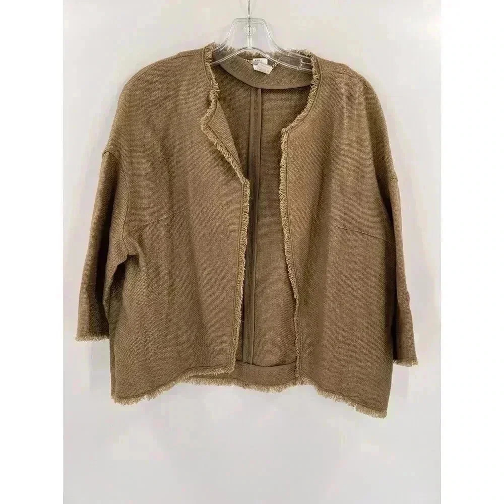 LES COPAINS Gorgeous Linen 3/4 Sleeve Jacket Brown SizeEU 40 US 8 Raw Hem Design